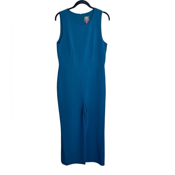 NWT Vince Camuto Crisscross Waist Crepe Jumpsuit Wide Leg size 12 minimalist - Picture 2 of 8